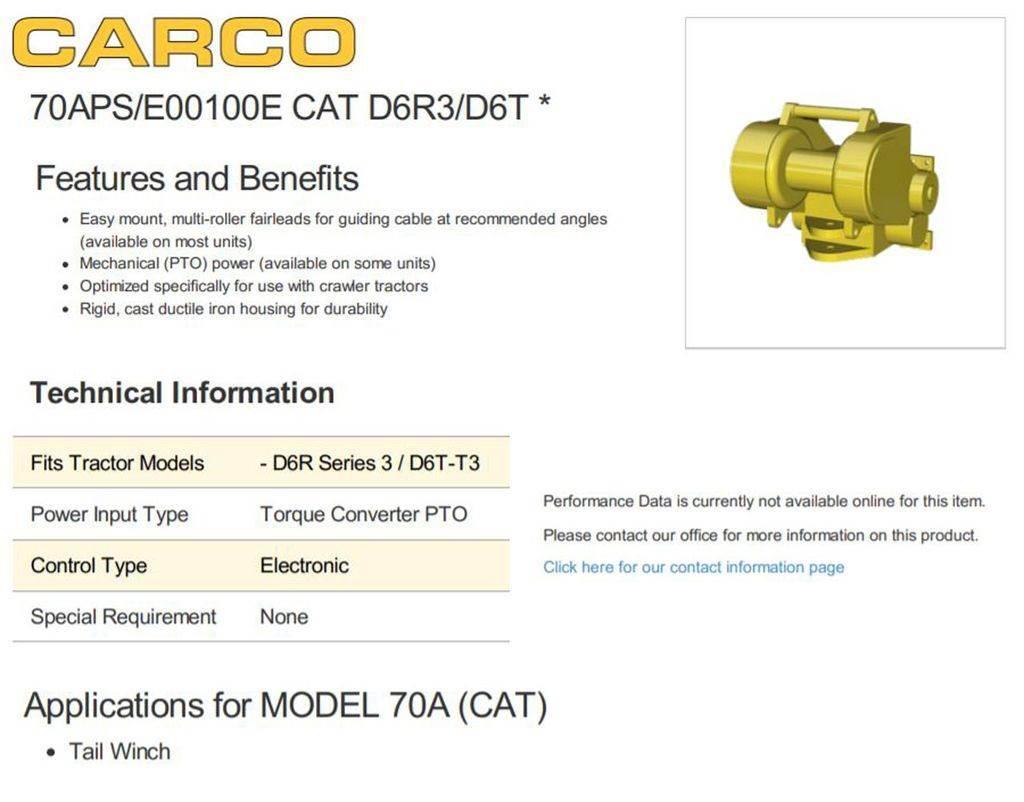 Carco 70APS/E00100E CAT D6R3 D6T WINCH Otros equipamientos de construcción