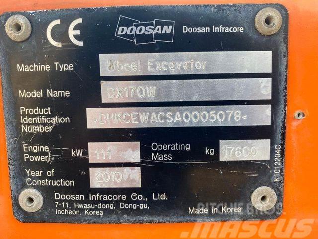 Doosan DX170 W **BJ. 2010 * 9150H/SW/ALL.LTG/Greifer ** Excavadoras de ruedas