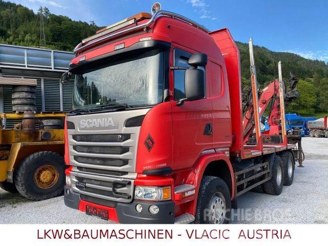 Scania G490 Holztransporter mit Kran Transporte de madera