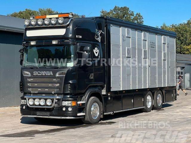 Scania R730 V8 6x2 2.Stock Stehmann + Hubdach, Vollluft Camiones de ganado