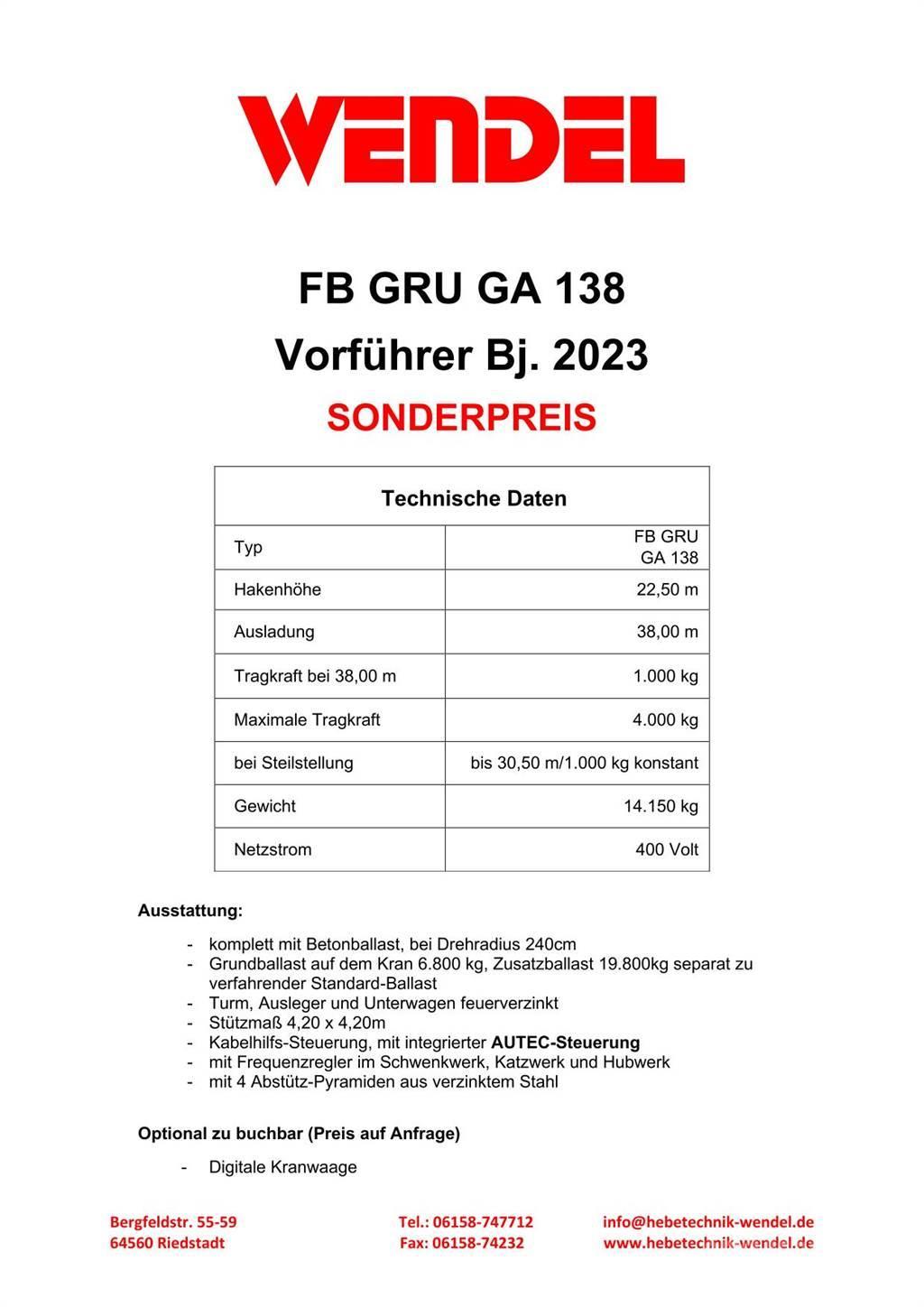 FB GRU Hochbaukran GA 138 Grúas torre