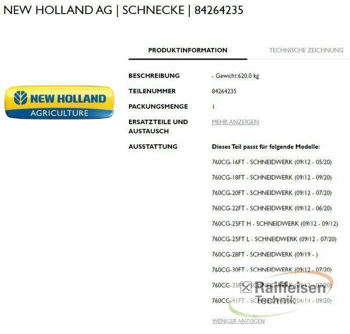 New Holland Schnecke für Mähdrescher Accesorios para cosechadoras combinadas